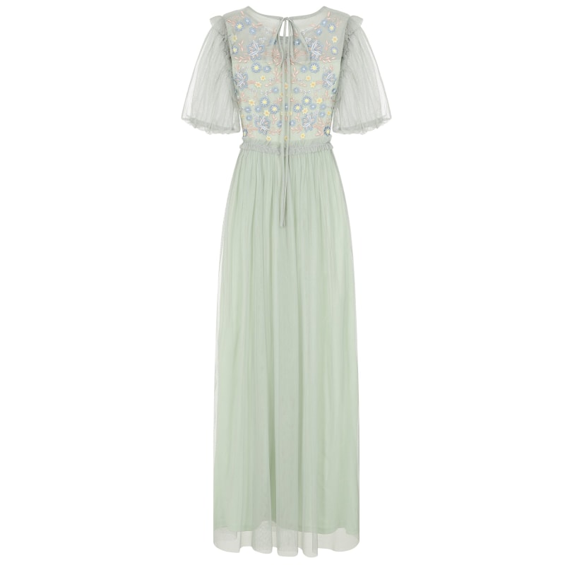 Thumbnail of Laraline Puff Sleeve Maxi Dress With Floral Embroidery - Green image