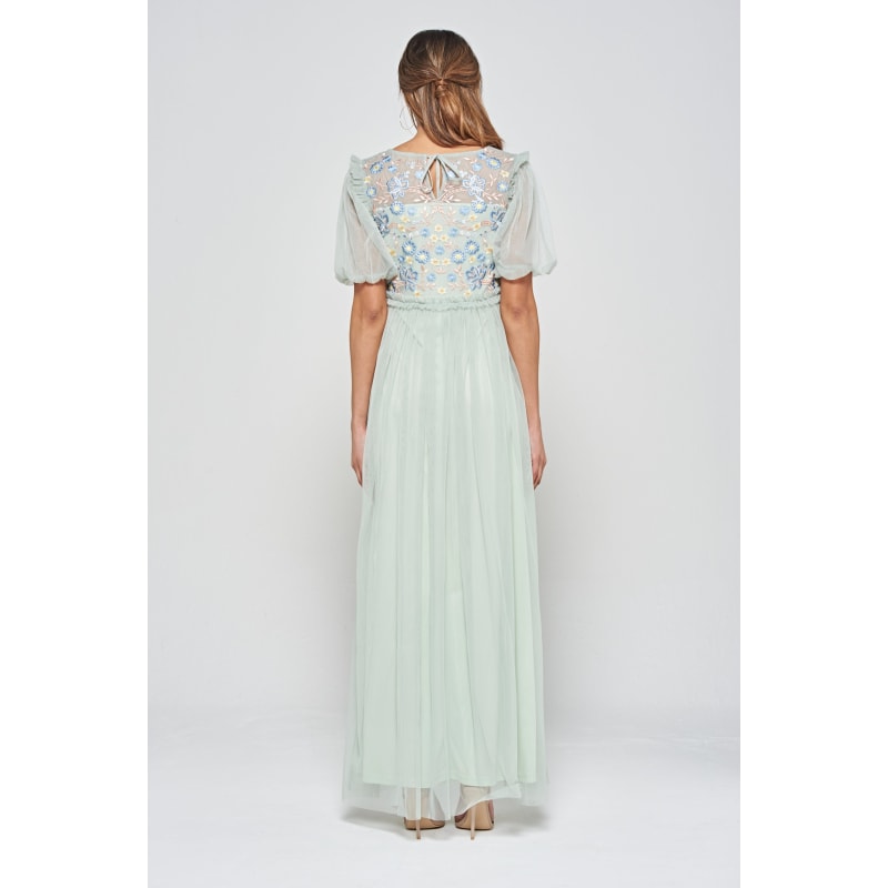 Thumbnail of Laraline Puff Sleeve Maxi Dress With Floral Embroidery - Green image