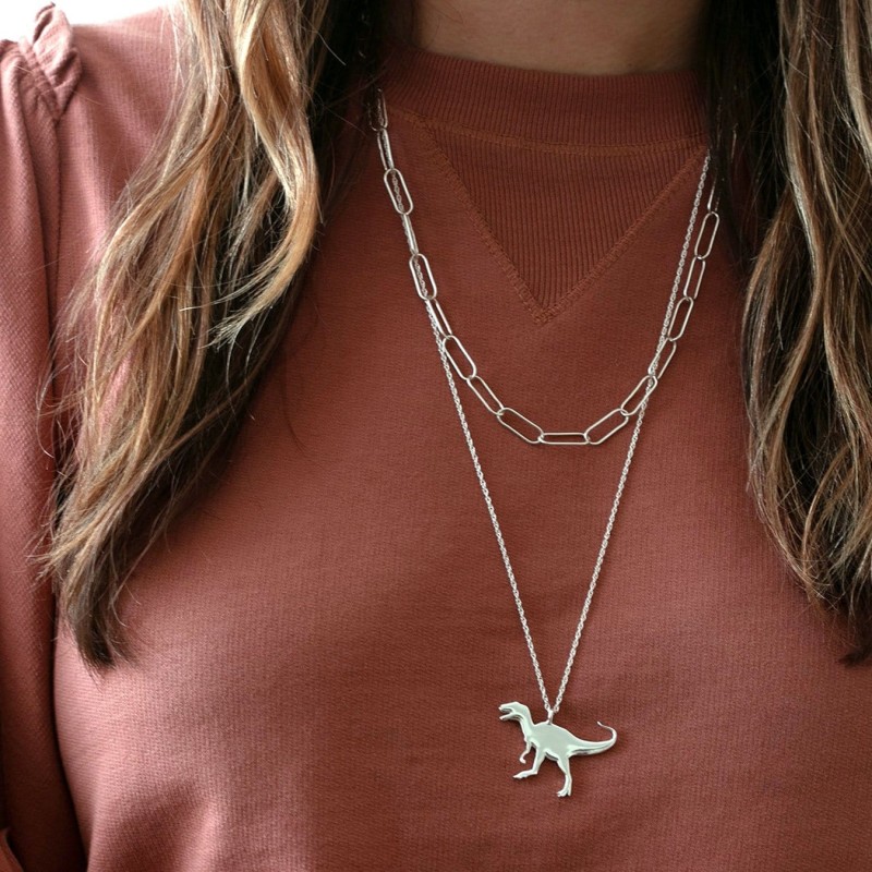 Dinosaur necklace silver discount