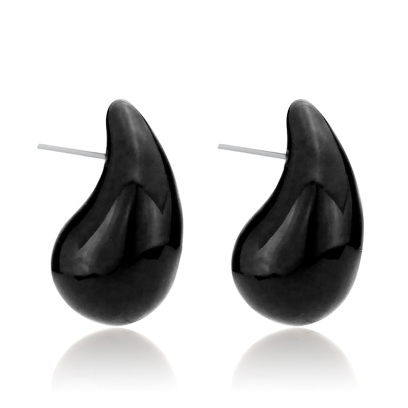 Thumbnail of Large Enamel Tear Drop Earrings - Black image