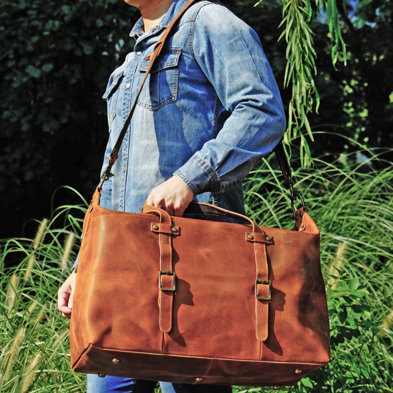 Large Genuine Leather Holdall Touri Wolf Badger