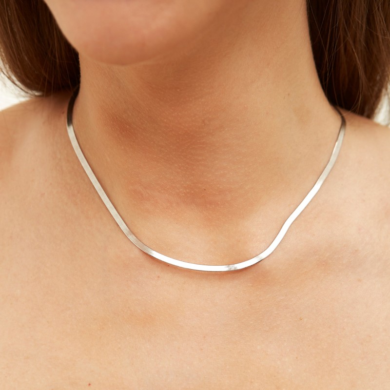 Flat herringbone sterling silver necklace on sale