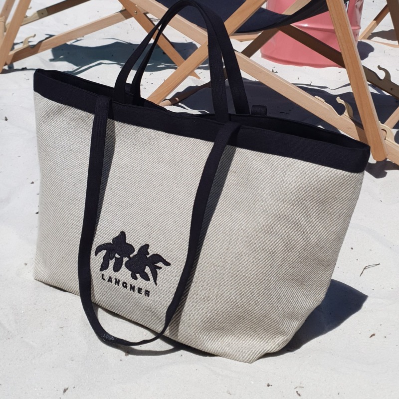 Large Linen Tote Bag Beige Cream Langner Wolf Badger