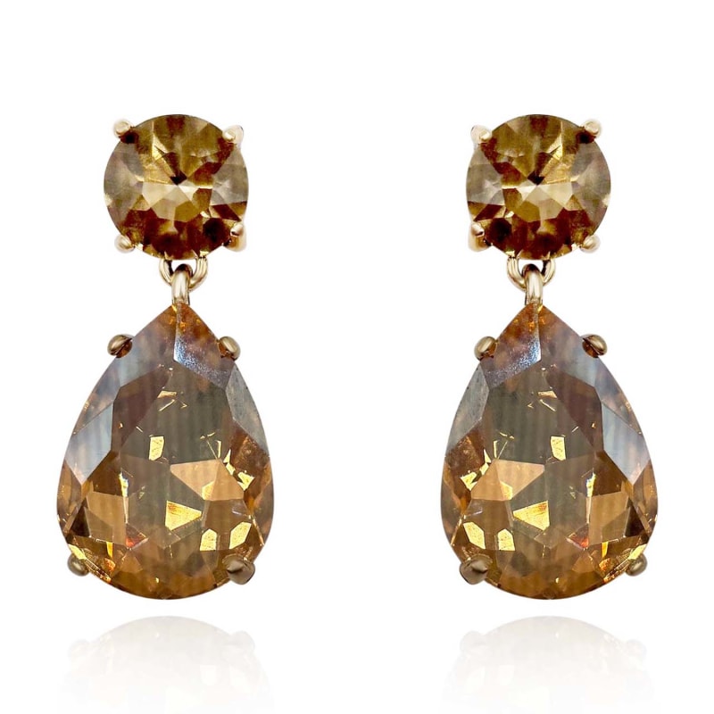 Thumbnail of Champagne Crystal Drop Clip On Earrings In Brass With Gold Plating image