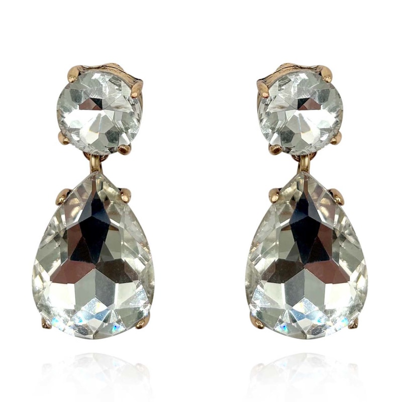 Thumbnail of Large Pear-Faceted Crystal Drop  Clip On Earrings In Brass With Gold Plating image