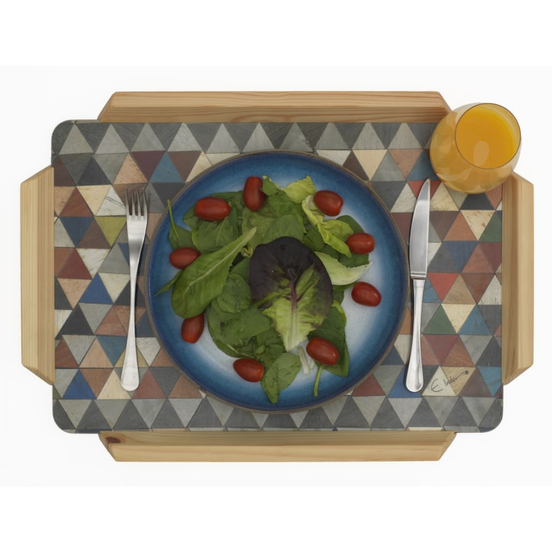 Thumbnail of Large Tray In Mosaic Design Harlequin Range. Solid Wood Handles. Melamine Heat Proof Surface. Made Individually In The Cotswolds England image