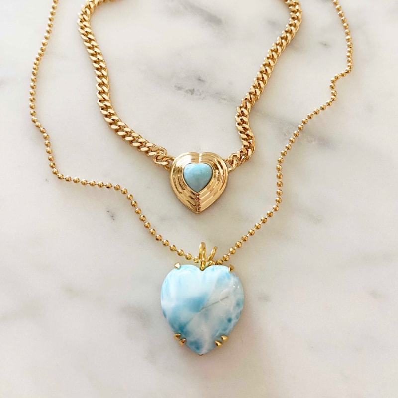 Thumbnail of Larimar Puffy Heart Necklace image
