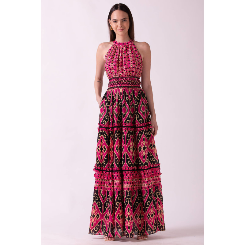 Thumbnail of Larysa Smocked Maxi Dress - Halter Neck Tier Ruffled Maxi Dress With Smocked Waist image