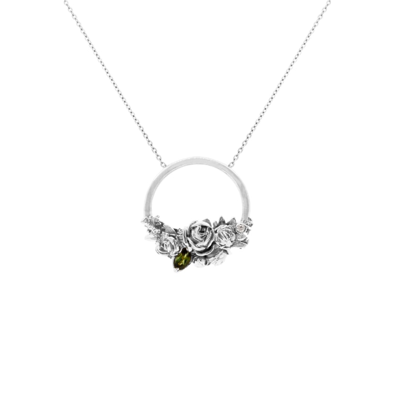 Thumbnail of Rose Halo Diamond & Tourmaline Necklace – Silver image