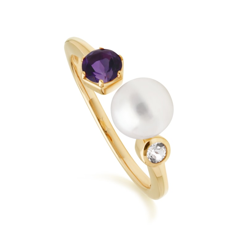 Thumbnail of Modern Pearl, Amethyst & Topaz Open Ring In Gold image