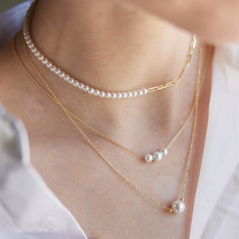 Three Pearl Chain Necklace