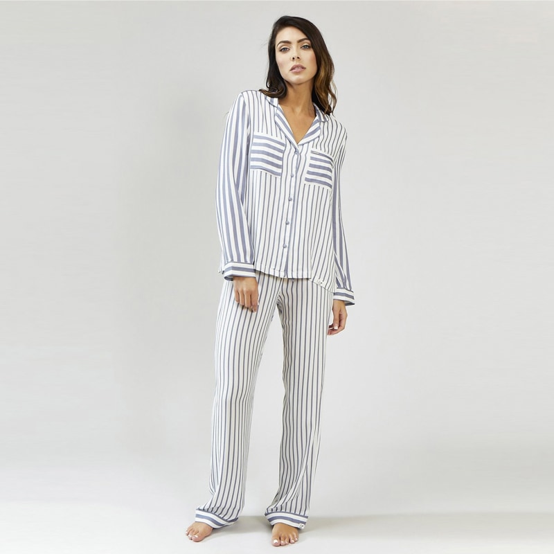 Thumbnail of Boyfriend Fit Striped Pyjama In Grey & Ecru image