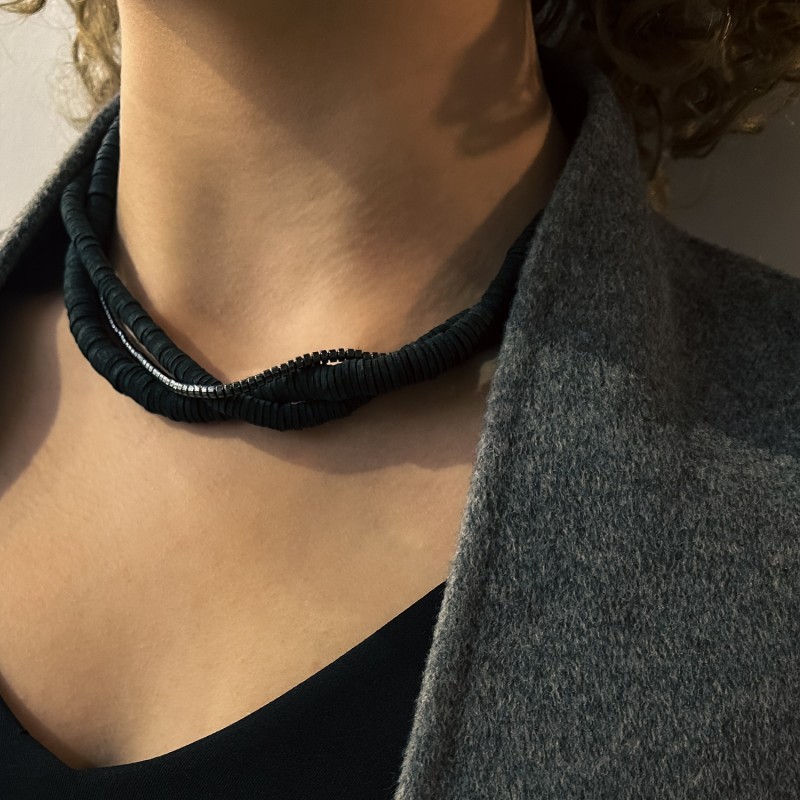 Thumbnail of Layered Leather Hematite Necklace image