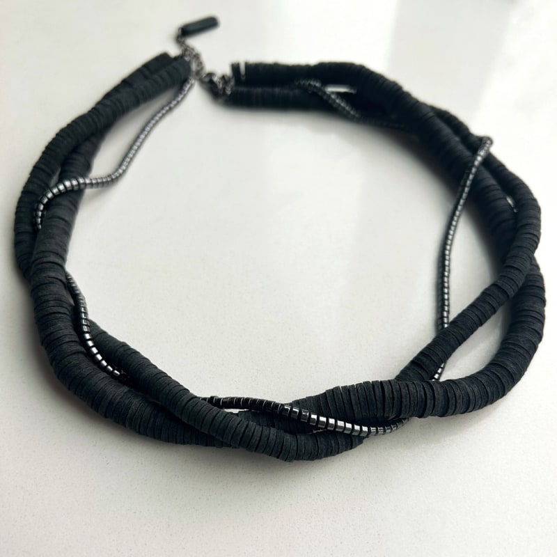 Thumbnail of Layered Leather Hematite Necklace image