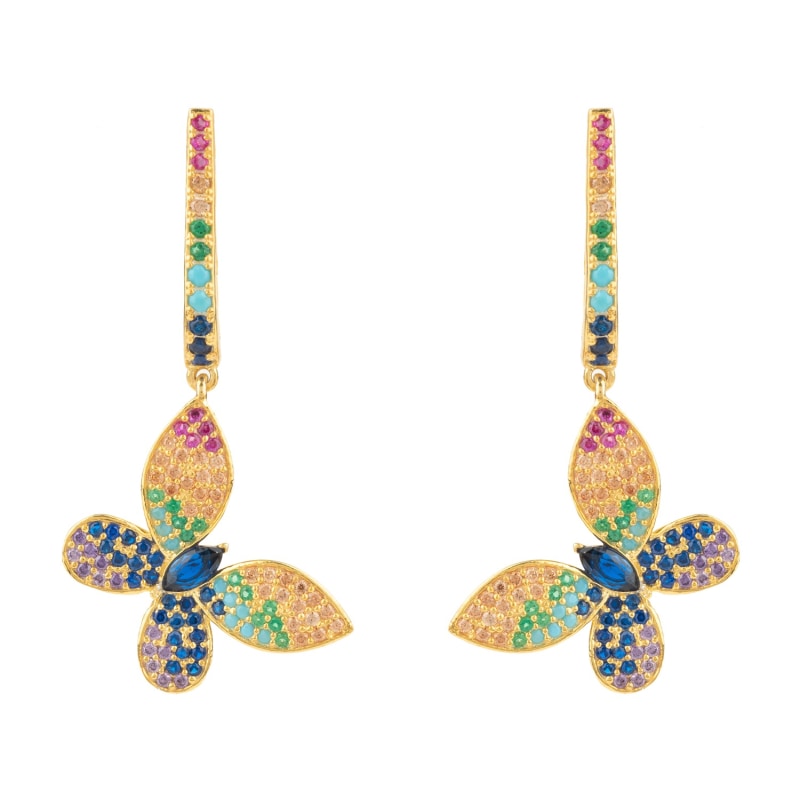 Thumbnail of Butterfly Rainbow Multi Coloured Drop Earrings Gold image