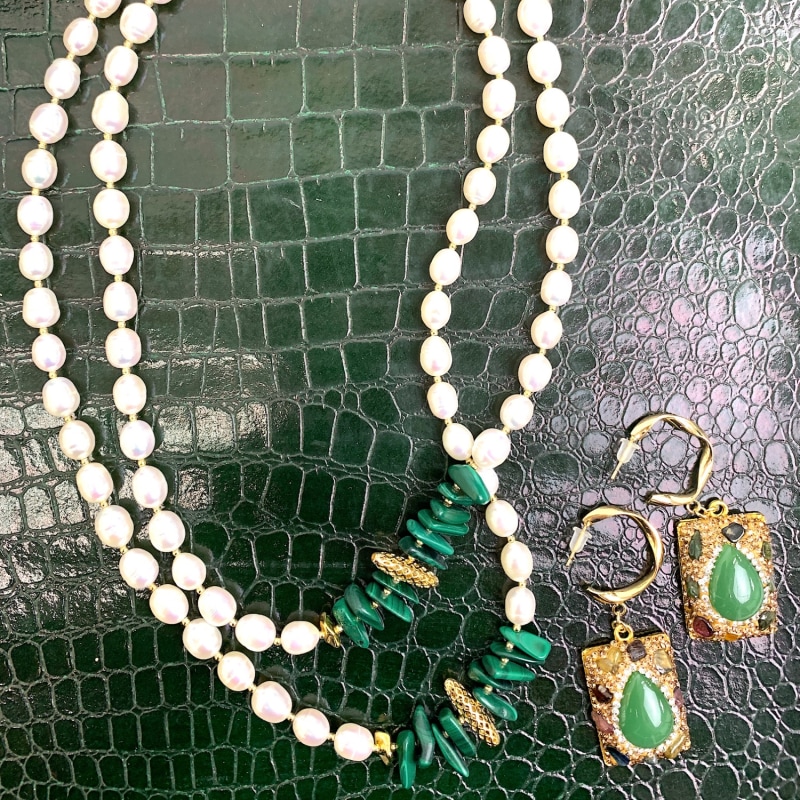 Thumbnail of Freshwater Pearls With Malachite Sticks Multi-Way Necklace image