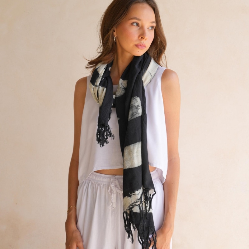 Thumbnail of Rhea Hand Dyed Organic Cotton Scarf In Black And White image