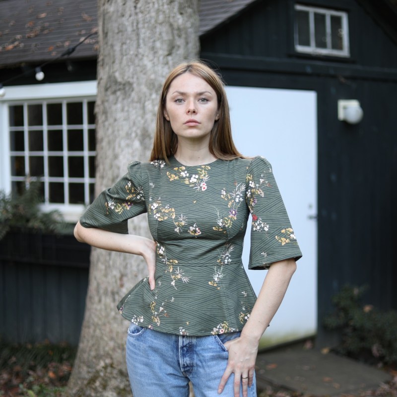 Thumbnail of Lisa Top In Olive Floral Cotton image