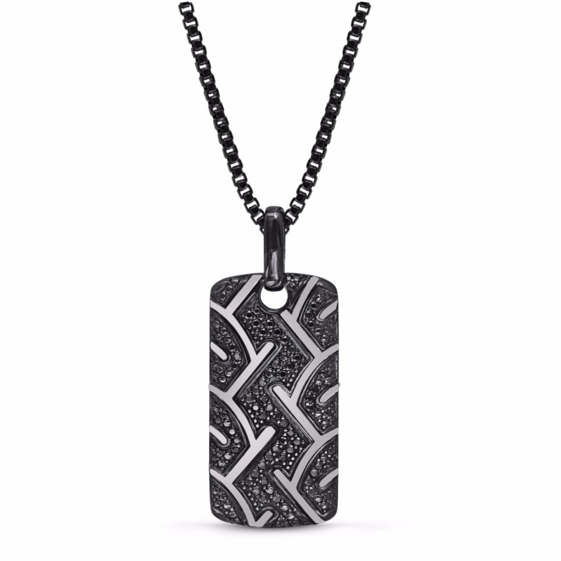 Thumbnail of American Muscle Black Rhodium Plated Sterling Silver Tire Tread Black Diamond Tag image