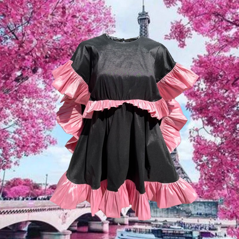 Thumbnail of Superheroine Pink And Black Ruffle Taffeta Cocktail Dress image