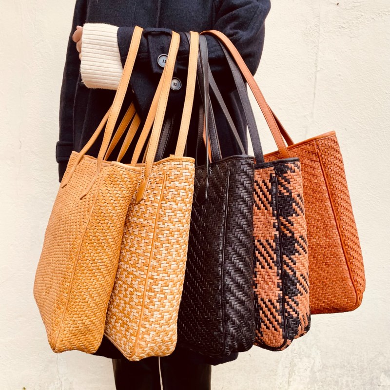 Thumbnail of Lea Woven Leather Tote Checks image