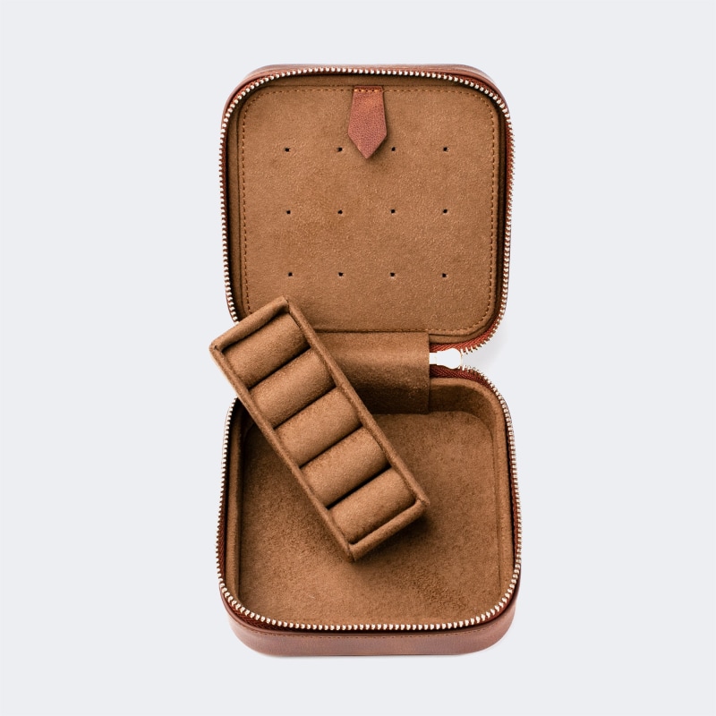 Thumbnail of Leather Travel Jewelry Case - Tobacco image