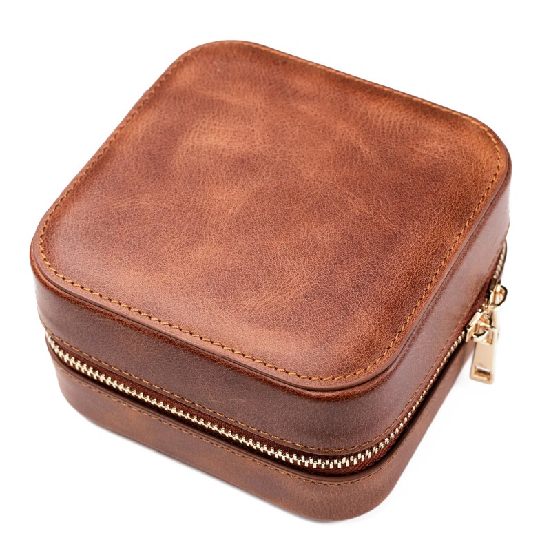 Thumbnail of Leather Travel Jewelry Case - Tobacco image