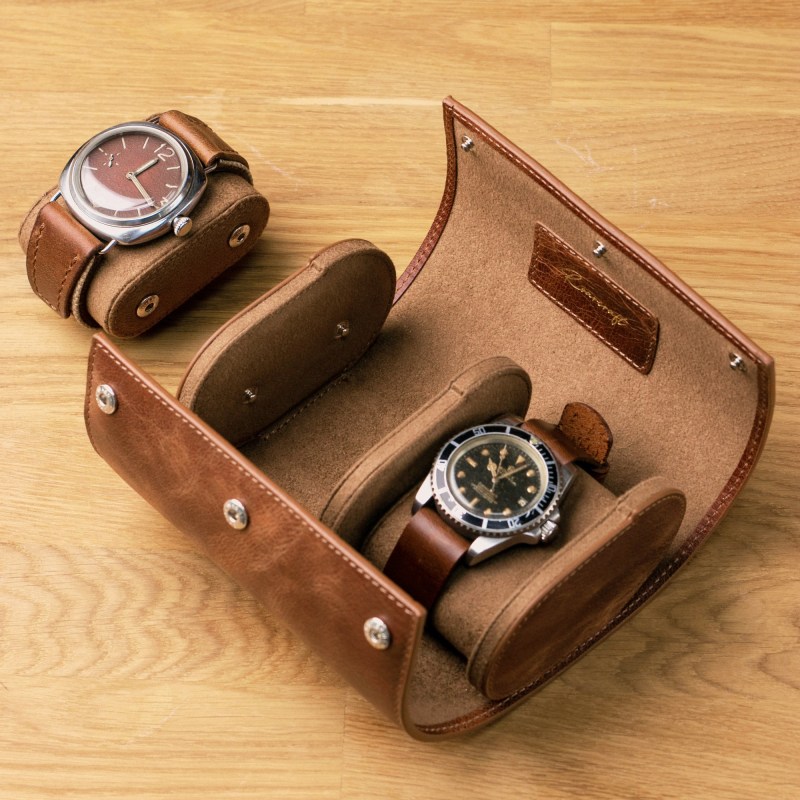 Thumbnail of Leather Travel Watch Case - Tobacco - Double Watch Roll image