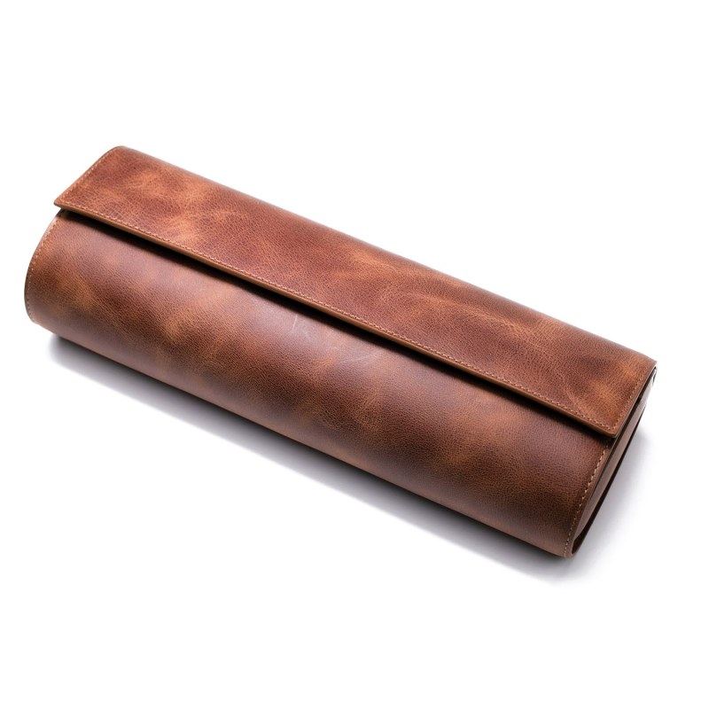 Thumbnail of Leather Travel Watch Case - Tobacco - Quad Watch Roll image