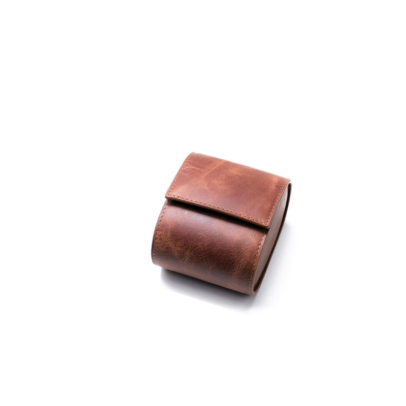 Thumbnail of Leather Travel Watch Case - Tobacco - Single Watch Roll image