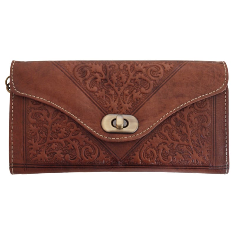 Women s Leather Tri Fold Purse Dark Brown Berber Leather