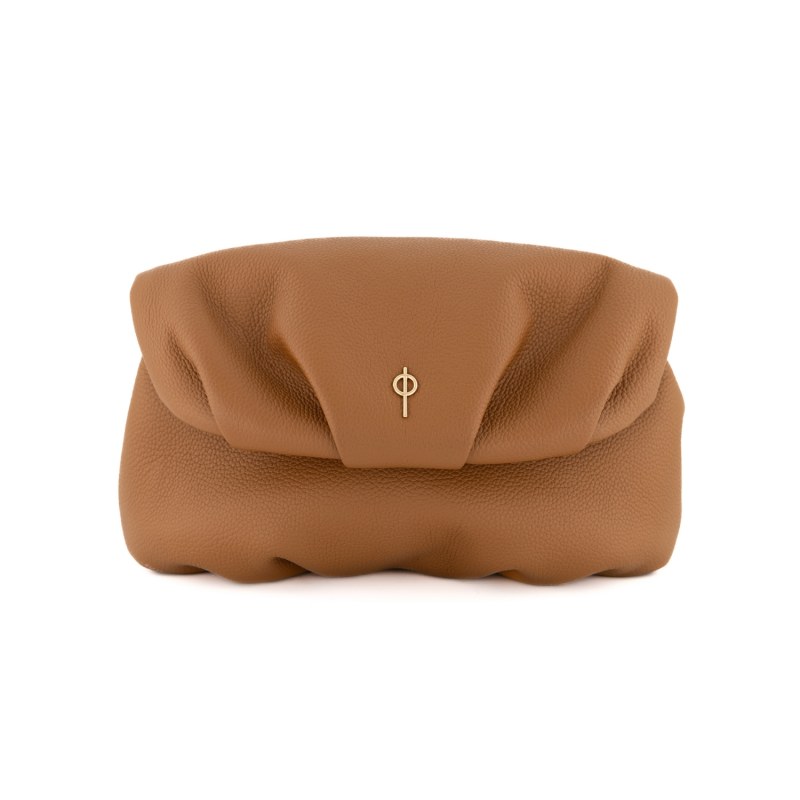 Leda Floater Tan Leather Clutch Otrera Wolf Badger