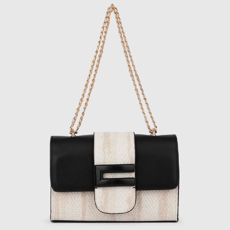 Thumbnail of Lefke Cream-Black Leather Women's Shoulder Bag image