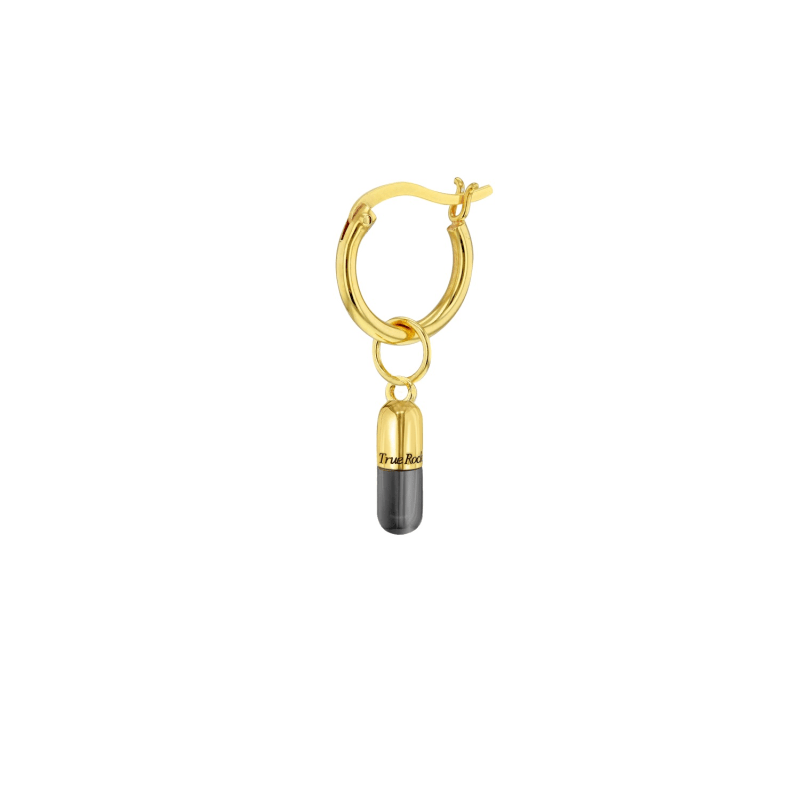 Thumbnail of 18Kt Gold Plated Mini Pill Charm on Gold Hoop Single image