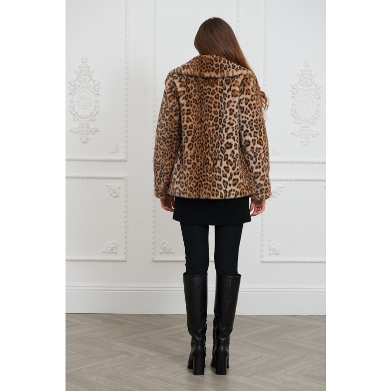 Lena Leopard Faux Fur Jacket ISSY LONDON Wolf Badger