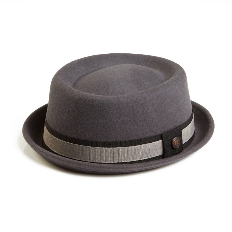 Leo Grey Felt Skimpy Brim Short Brim Rude Boy Mod Style Porkpie Hat by Dasmarca Hats