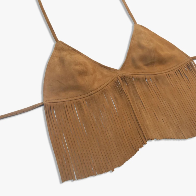 Thumbnail of Suede Fringe Bra | Tan image