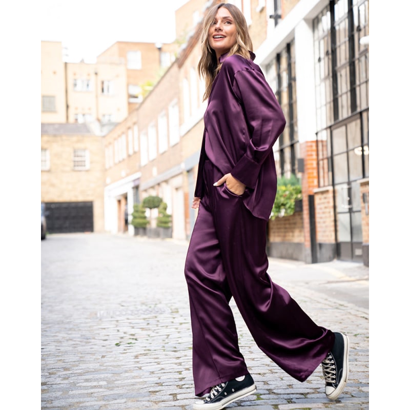 Lexi Sports Luxe Silk Trousers - Garnet by The Summer Edit