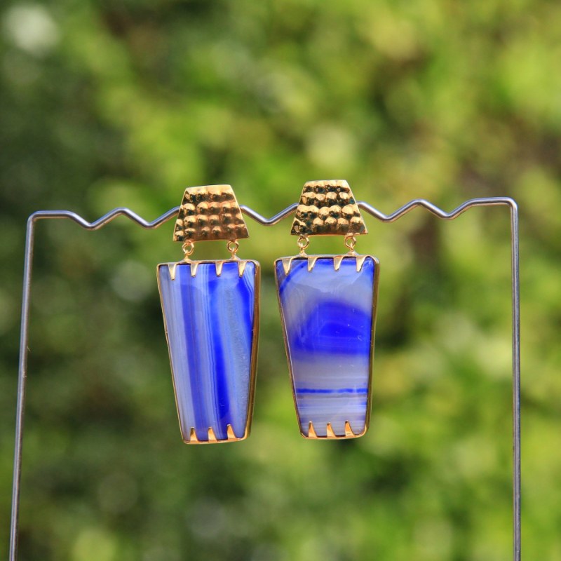 Thumbnail of Blue Lavender Determination Gold Gemstone Earrings image