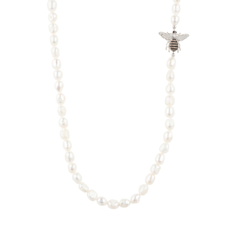 Thumbnail of Honey Bee Pearl Gemstone Long Necklace Silver image