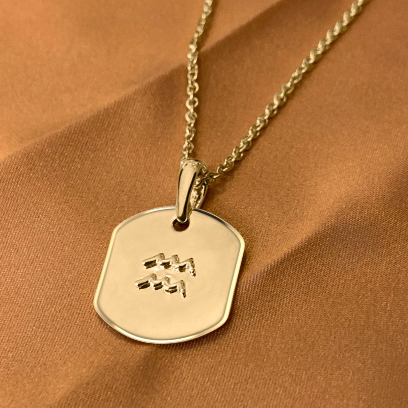 Thumbnail of Aquarius Water-Bearer Constellation Tag Pendant Necklace In 14 Kt Yellow Gold Vermeil image