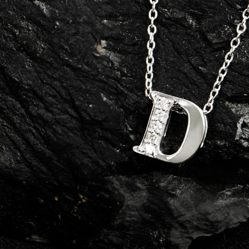 Thumbnail of Diamond Initial Letter Pendant Necklace Rose Gold D image