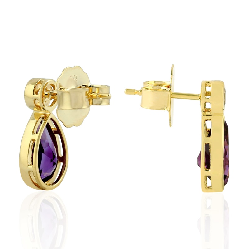 Thumbnail of Yellow Gold Pear Shape Dangle Earrings Amethyst White Sapphire image