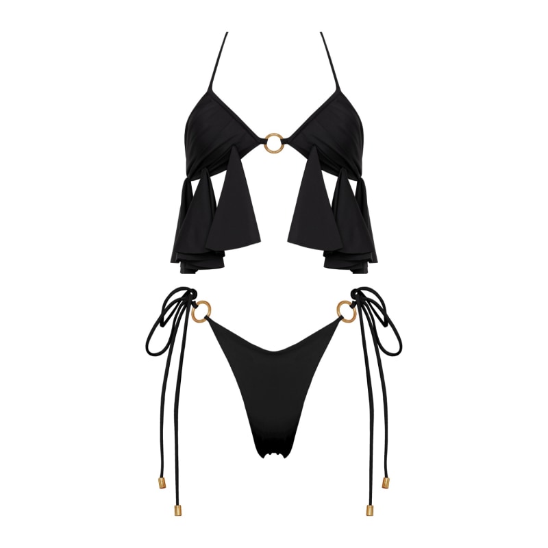 Thumbnail of Aurelia Padded Halter Bikini Top With Ruffles In Black image