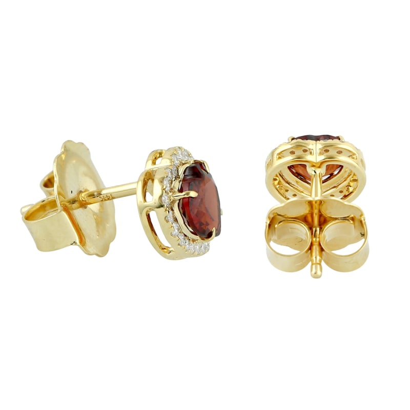 Thumbnail of Yellow Gold Pave Diamond Heart Stud Earrings Garnet Gemstone image