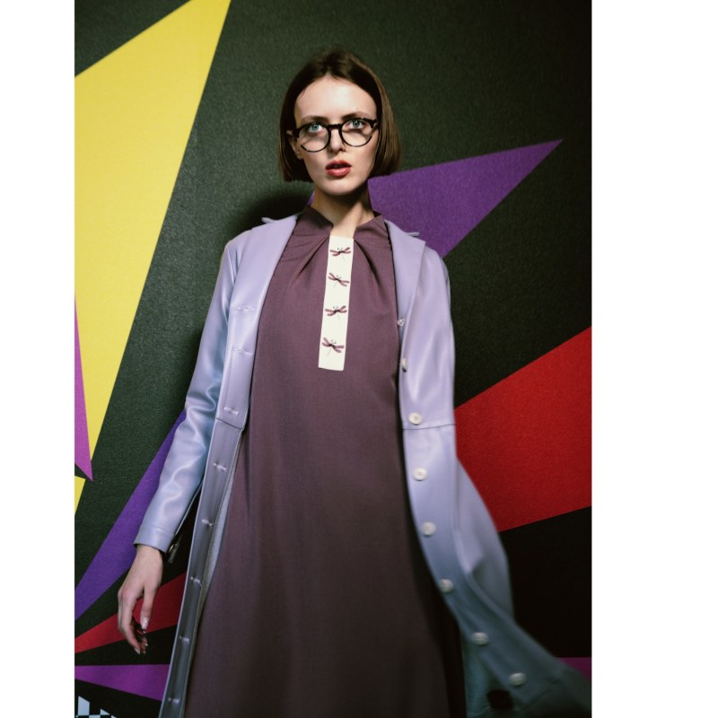 Thumbnail of Light Purple Long Button-Up Eco-Leather Trench image