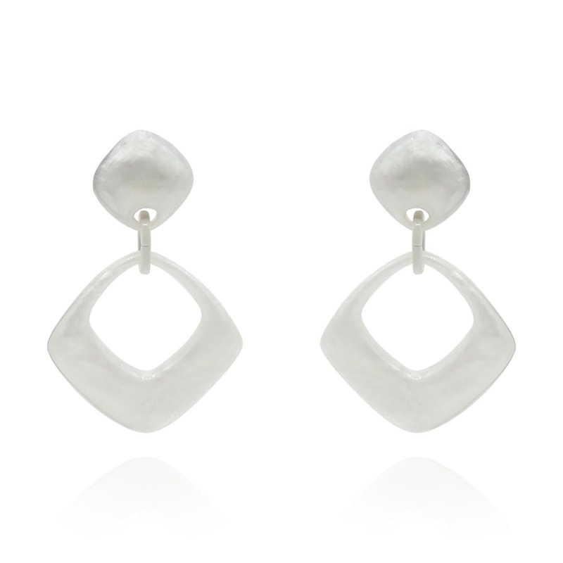 Thumbnail of Lightweight Large White Square Drop Clip-On Resin Earrings image