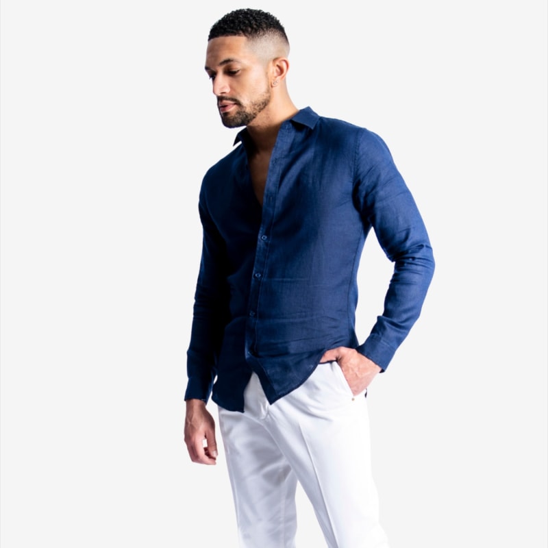 Slim Fit Lightweight Linen Shirt Blue SAINT PERRY Wolf & Badger