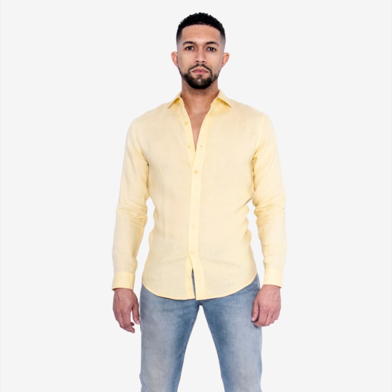 Yellow linen shirt sales