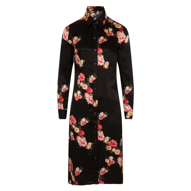 Thumbnail of Black Peony Silk Midi Dress image